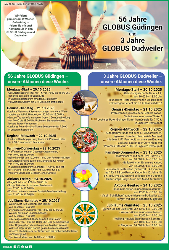 Kommendes Werbeprospekt von GLOBUS mit Angeboten vom 20.10.2025 bis 25.10.2025