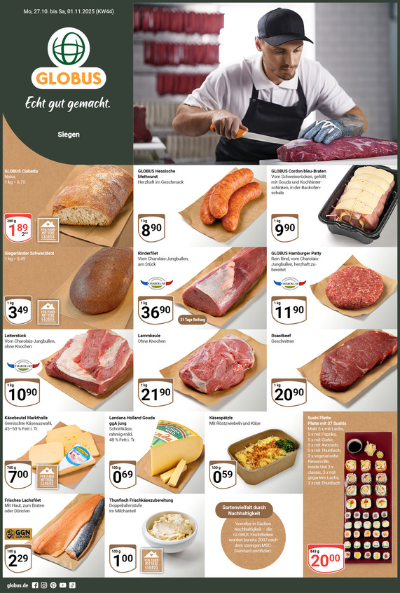Aktuelles Werbeprospekt von GLOBUS mit Angeboten vom 27.10.2025 bis 01.11.2025