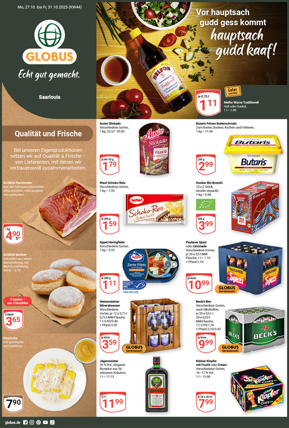 Aktuelles Werbeprospekt von GLOBUS mit Angeboten vom 27.10.2025 bis 01.11.2025