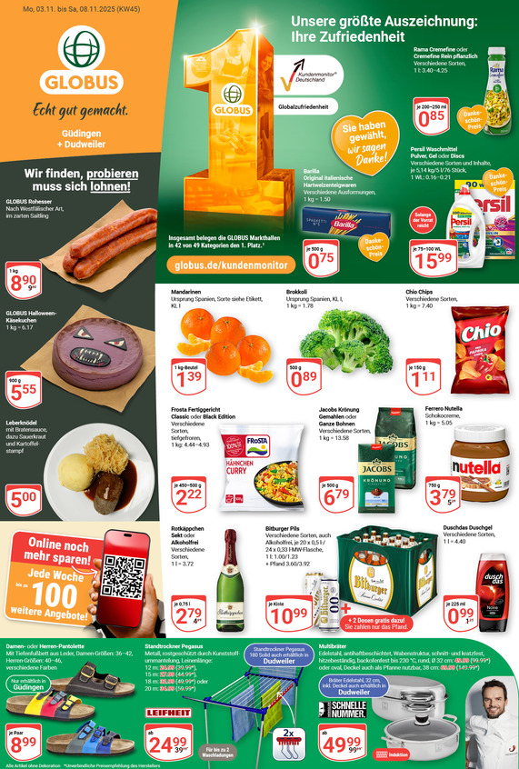 Kommendes Werbeprospekt von GLOBUS mit Angeboten vom 03.11.2025 bis 08.11.2025