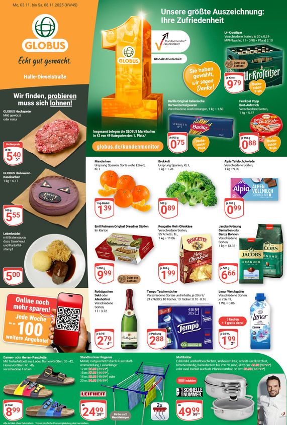 Kommendes Werbeprospekt von GLOBUS mit Angeboten vom 03.11.2025 bis 08.11.2025