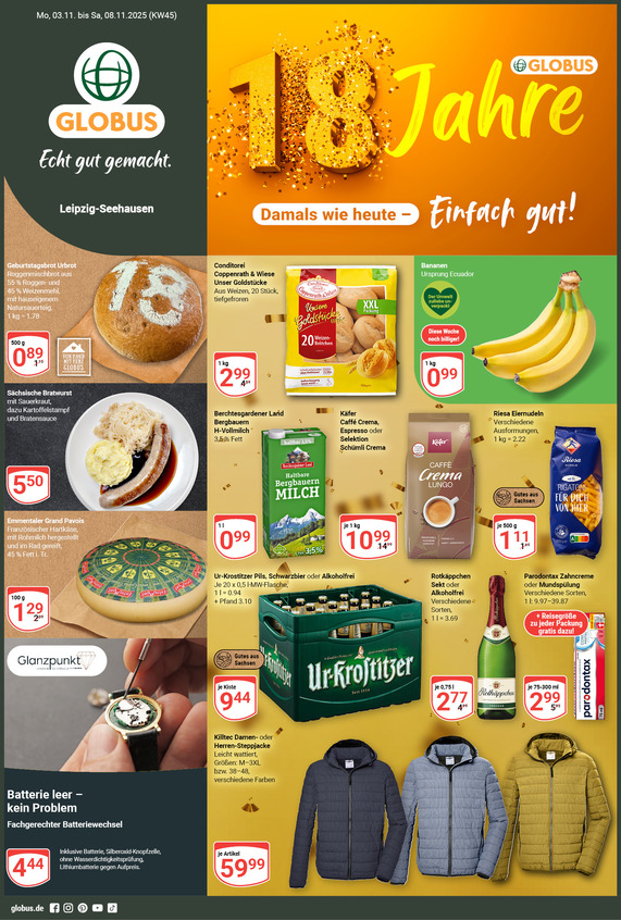Kommendes Werbeprospekt von GLOBUS mit Angeboten vom 03.11.2025 bis 08.11.2025