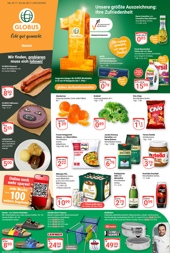 Kommendes Werbeprospekt von GLOBUS mit Angeboten vom 03.11.2025 bis 08.11.2025