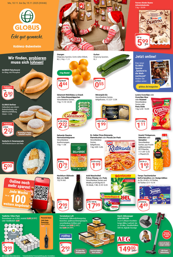 Aktuelles Werbeprospekt von GLOBUS mit Angeboten vom 10.11.2025 bis 15.11.2025