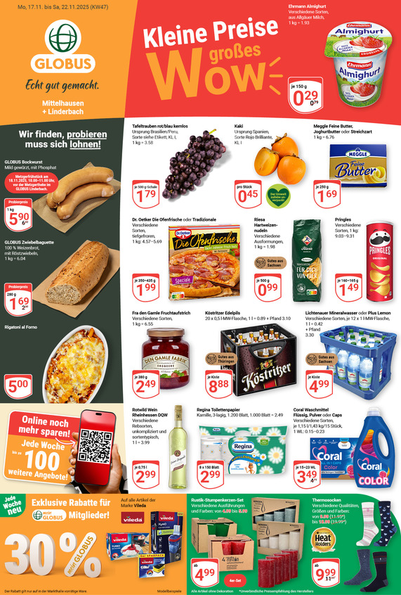 Kommendes Werbeprospekt von GLOBUS mit Angeboten vom 17.11.2025 bis 22.11.2025