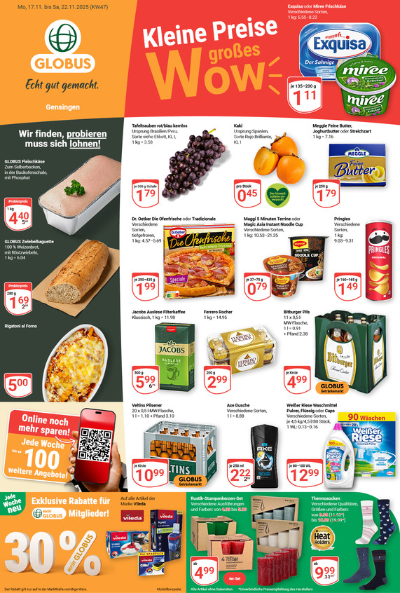 Kommendes Werbeprospekt von GLOBUS mit Angeboten vom 17.11.2025 bis 22.11.2025