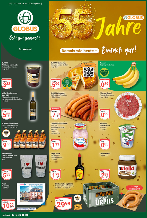 Kommendes Werbeprospekt von GLOBUS mit Angeboten vom 17.11.2025 bis 22.11.2025