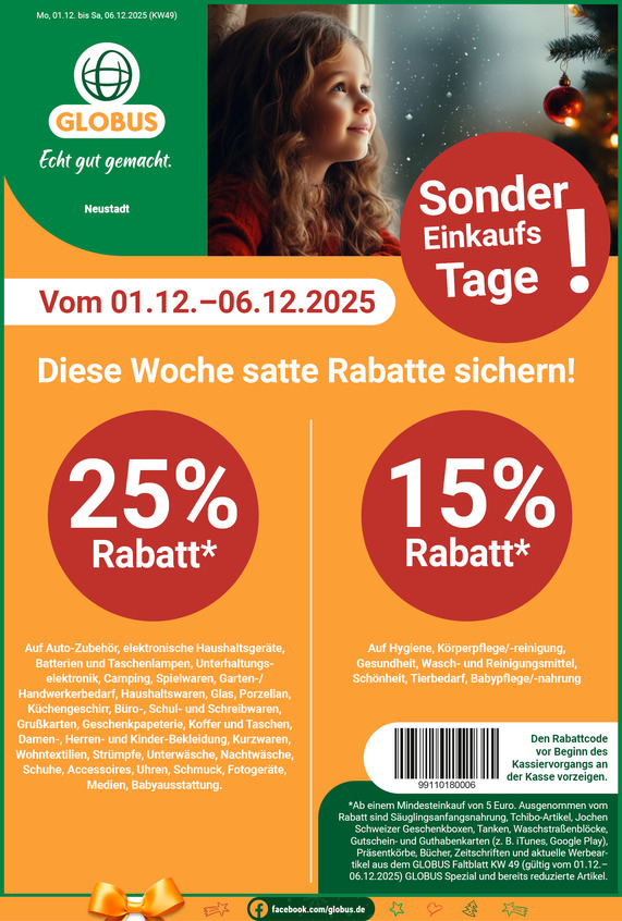 Kommendes Werbeprospekt von GLOBUS mit Angeboten vom 01.12.2025 bis 06.12.2025