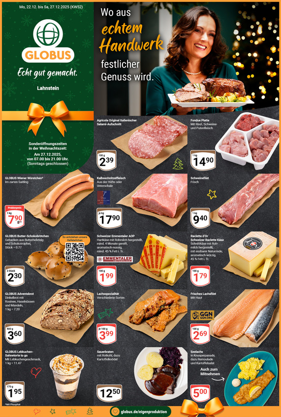 Aktuelles Werbeprospekt von GLOBUS mit Angeboten vom 22.12.2025 bis 27.12.2025