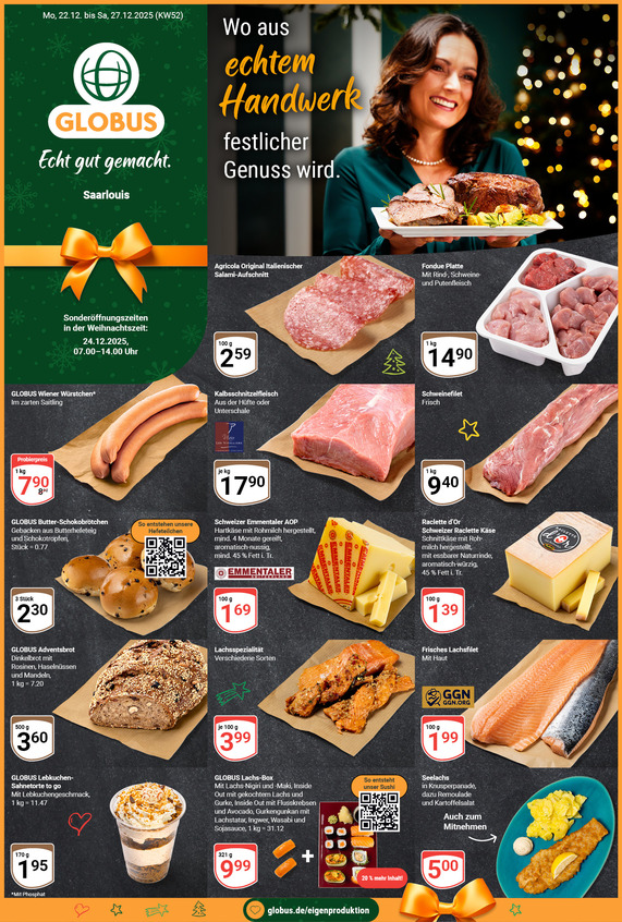 Kommendes Werbeprospekt von GLOBUS mit Angeboten vom 22.12.2025 bis 27.12.2025