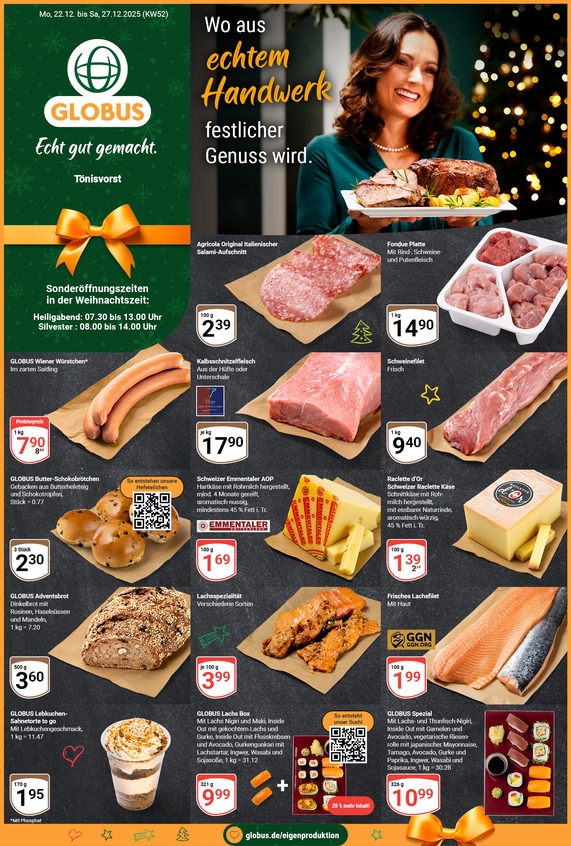 Kommendes Werbeprospekt von GLOBUS mit Angeboten vom 22.12.2025 bis 27.12.2025