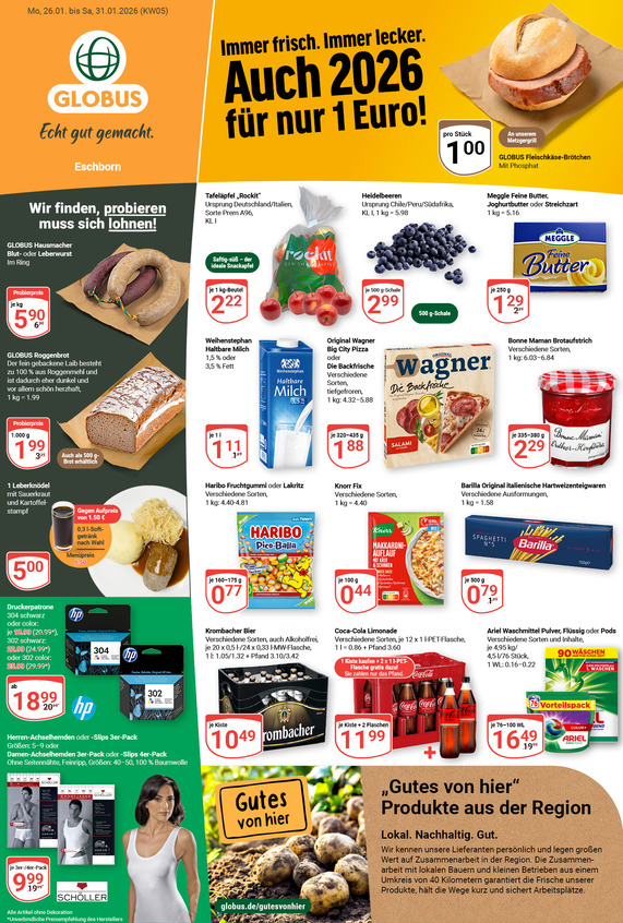 Kommendes Werbeprospekt von GLOBUS mit Angeboten vom 26.01.2026 bis 31.01.2026