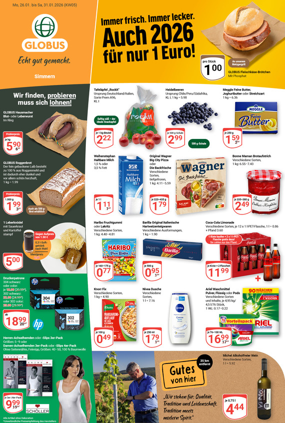 Kommendes Werbeprospekt von GLOBUS mit Angeboten vom 26.01.2026 bis 31.01.2026
