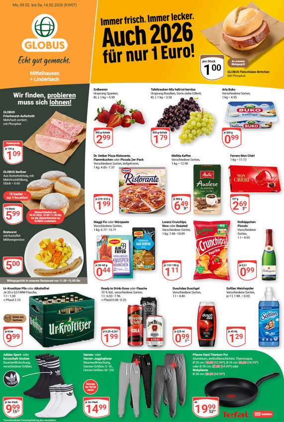 Kommendes Werbeprospekt von GLOBUS mit Angeboten vom 09.02.2026 bis 14.02.2026