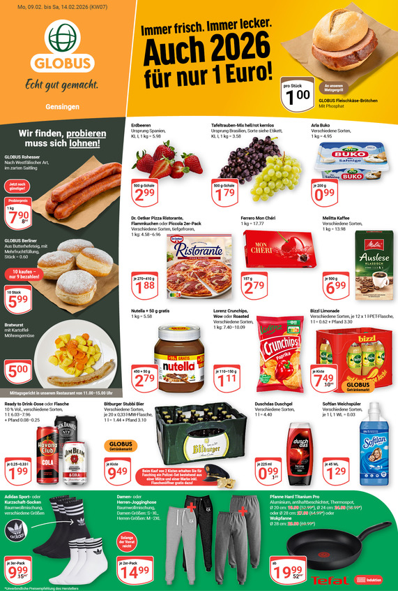 Kommendes Werbeprospekt von GLOBUS mit Angeboten vom 09.02.2026 bis 14.02.2026