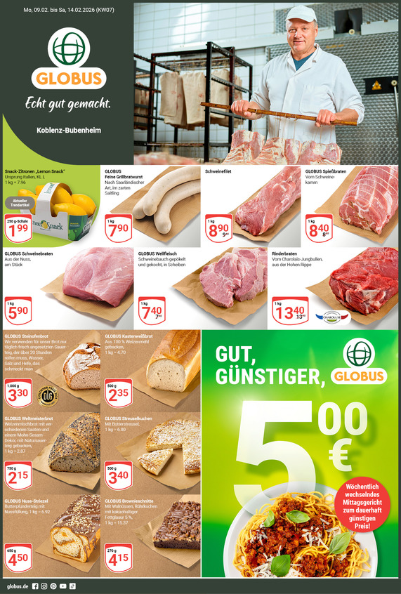 Kommendes Werbeprospekt von GLOBUS mit Angeboten vom 09.02.2026 bis 14.02.2026