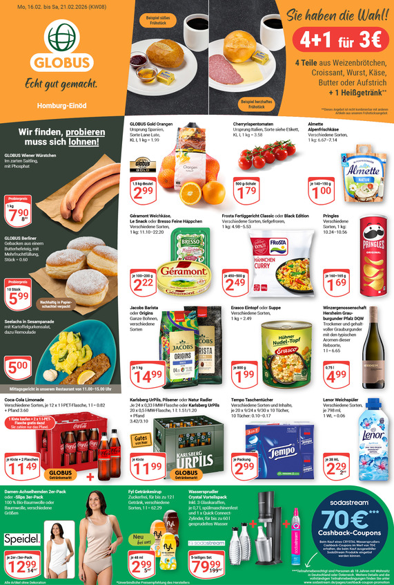 Aktuelles Werbeprospekt von GLOBUS mit Angeboten vom 16.02.2026 bis 21.02.2026