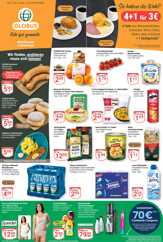 Aktuelles Werbeprospekt von GLOBUS mit Angeboten vom 16.02.2026 bis 21.02.2026
