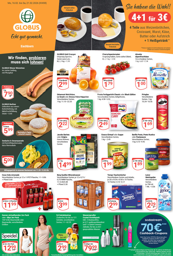 Kommendes Werbeprospekt von GLOBUS mit Angeboten vom 16.02.2026 bis 21.02.2026