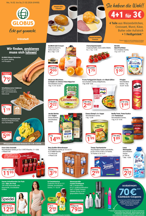 Kommendes Werbeprospekt von GLOBUS mit Angeboten vom 16.02.2026 bis 21.02.2026