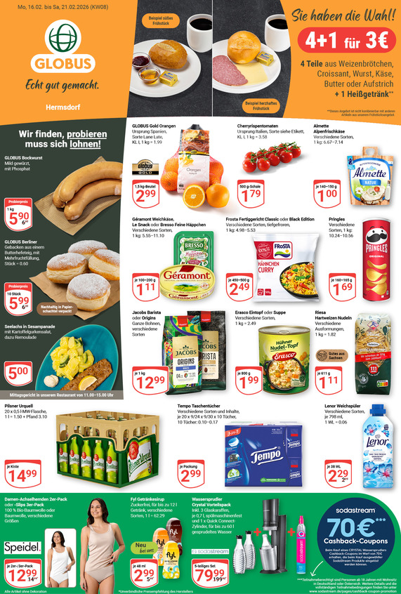 Aktuelles Werbeprospekt von GLOBUS mit Angeboten vom 16.02.2026 bis 21.02.2026