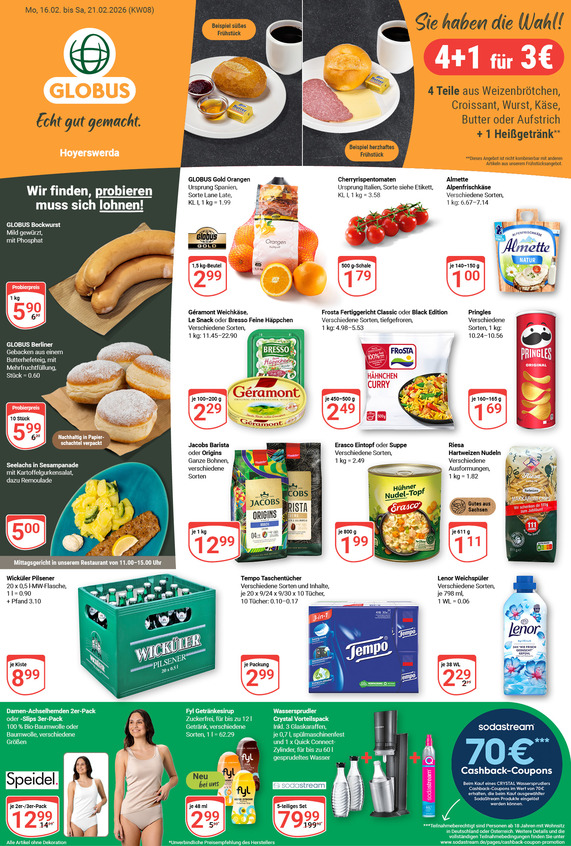 Aktuelles Werbeprospekt von GLOBUS mit Angeboten vom 16.02.2026 bis 21.02.2026