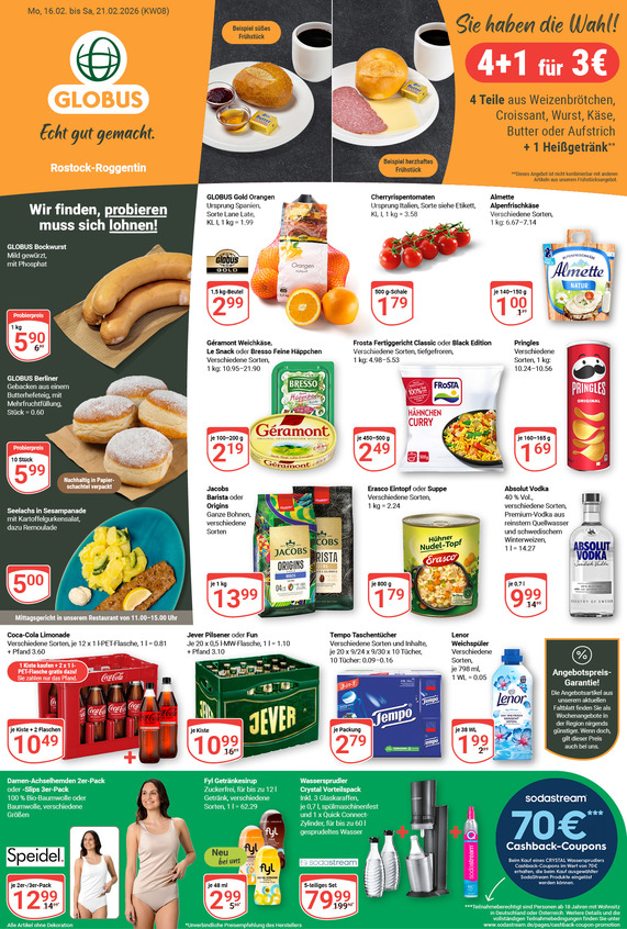 Kommendes Werbeprospekt von GLOBUS mit Angeboten vom 16.02.2026 bis 21.02.2026