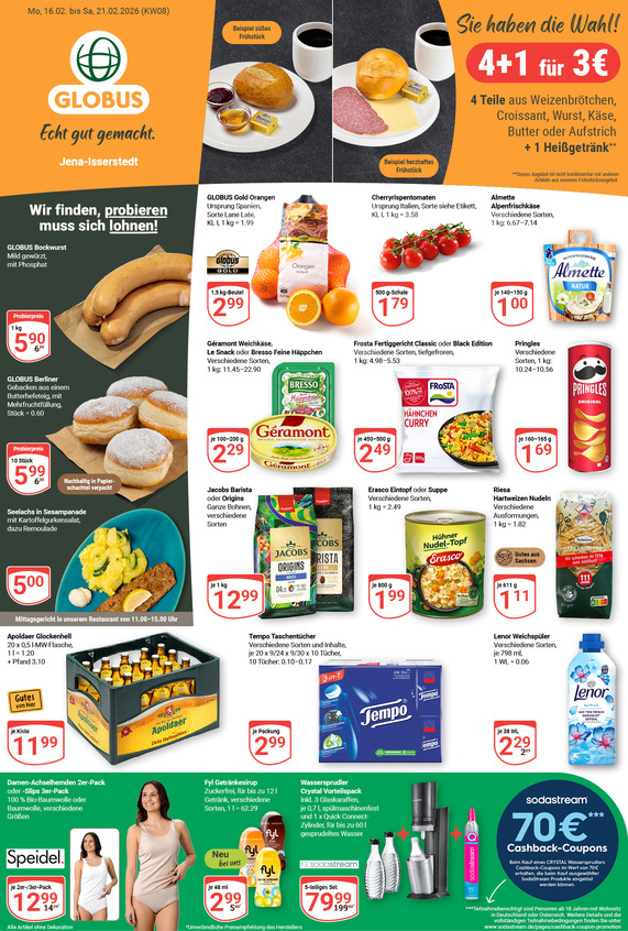 Aktuelles Werbeprospekt von GLOBUS mit Angeboten vom 16.02.2026 bis 21.02.2026
