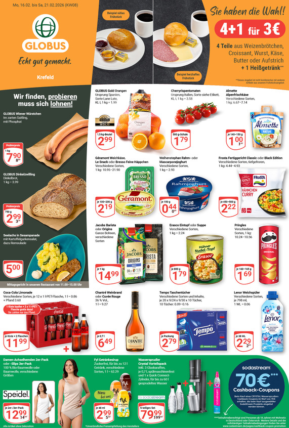 Aktuelles Werbeprospekt von GLOBUS mit Angeboten vom 16.02.2026 bis 21.02.2026