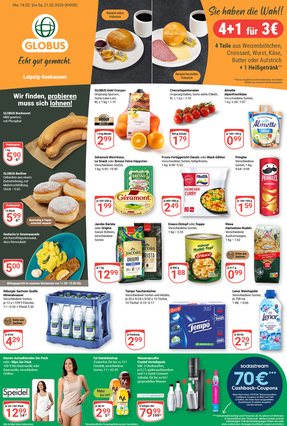 Aktuelles Werbeprospekt von GLOBUS mit Angeboten vom 16.02.2026 bis 21.02.2026