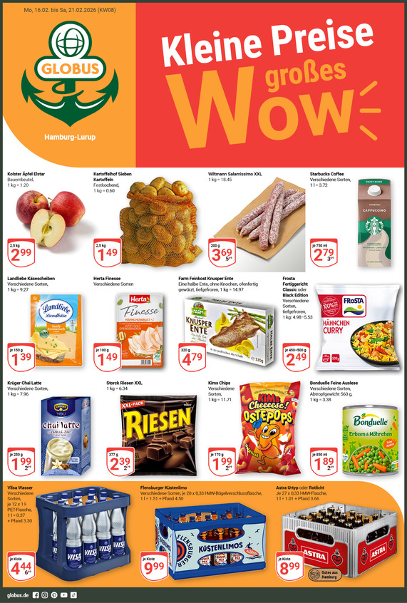 Aktuelles Werbeprospekt von GLOBUS mit Angeboten vom 16.02.2026 bis 21.02.2026