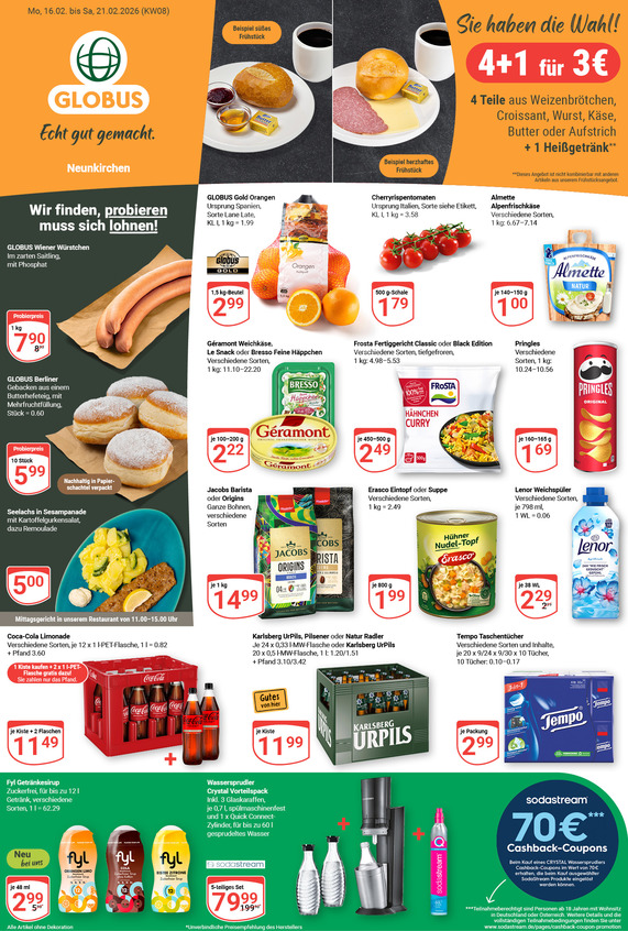 Kommendes Werbeprospekt von GLOBUS mit Angeboten vom 16.02.2026 bis 21.02.2026