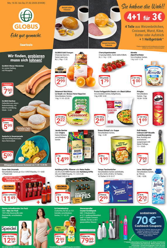 Aktuelles Werbeprospekt von GLOBUS mit Angeboten vom 16.02.2026 bis 21.02.2026
