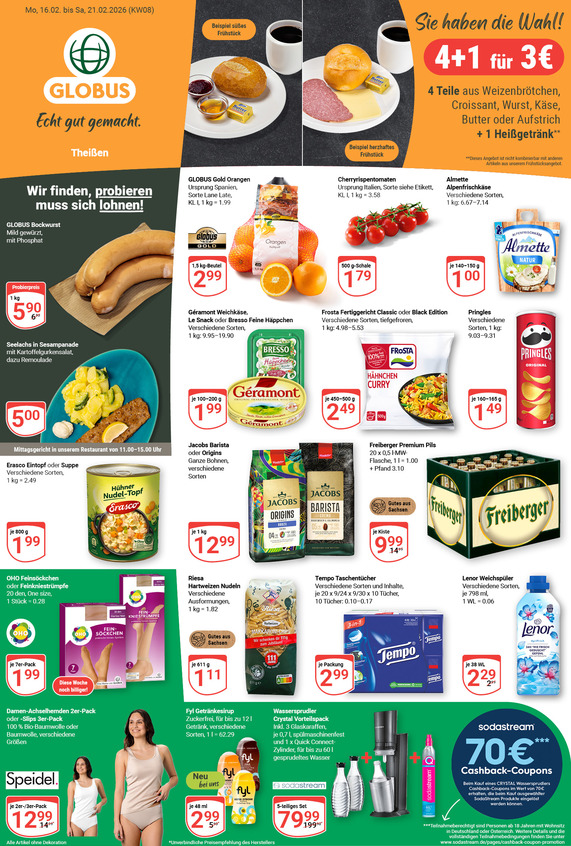 Aktuelles Werbeprospekt von GLOBUS mit Angeboten vom 16.02.2026 bis 21.02.2026