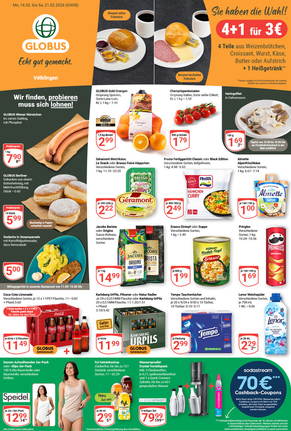 Kommendes Werbeprospekt von GLOBUS mit Angeboten vom 16.02.2026 bis 21.02.2026