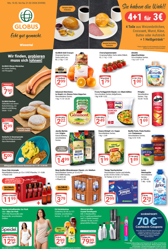 Kommendes Werbeprospekt von GLOBUS mit Angeboten vom 16.02.2026 bis 21.02.2026