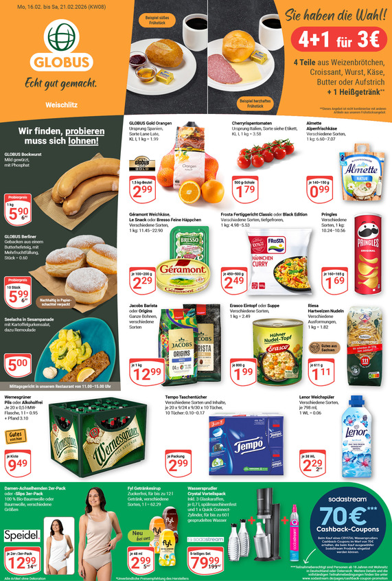 Aktuelles Werbeprospekt von GLOBUS mit Angeboten vom 16.02.2026 bis 21.02.2026
