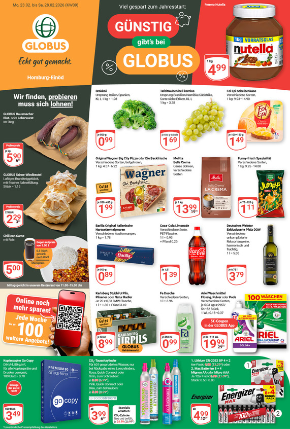 Kommendes Werbeprospekt von GLOBUS mit Angeboten vom 23.02.2026 bis 28.02.2026