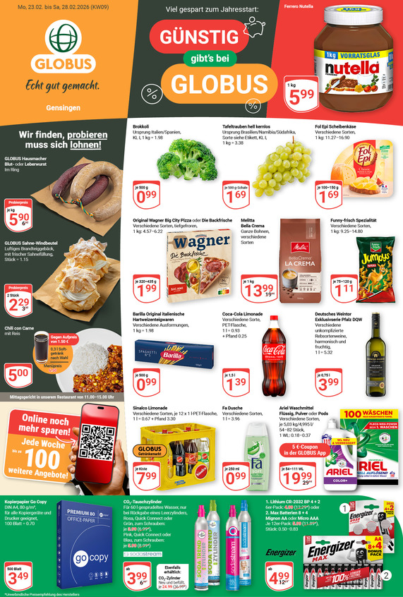 Kommendes Werbeprospekt von GLOBUS mit Angeboten vom 23.02.2026 bis 28.02.2026