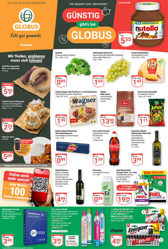Kommendes Werbeprospekt von GLOBUS mit Angeboten vom 23.02.2026 bis 28.02.2026