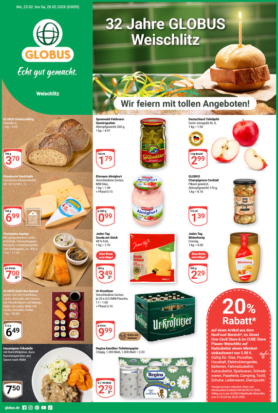 Kommendes Werbeprospekt von GLOBUS mit Angeboten vom 23.02.2026 bis 28.02.2026