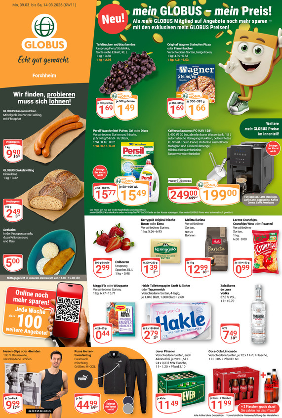 Kommendes Werbeprospekt von GLOBUS mit Angeboten vom 09.03.2026 bis 14.03.2026