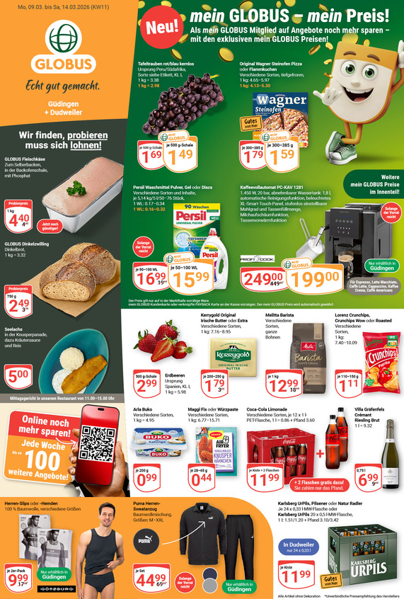 Kommendes Werbeprospekt von GLOBUS mit Angeboten vom 09.03.2026 bis 14.03.2026