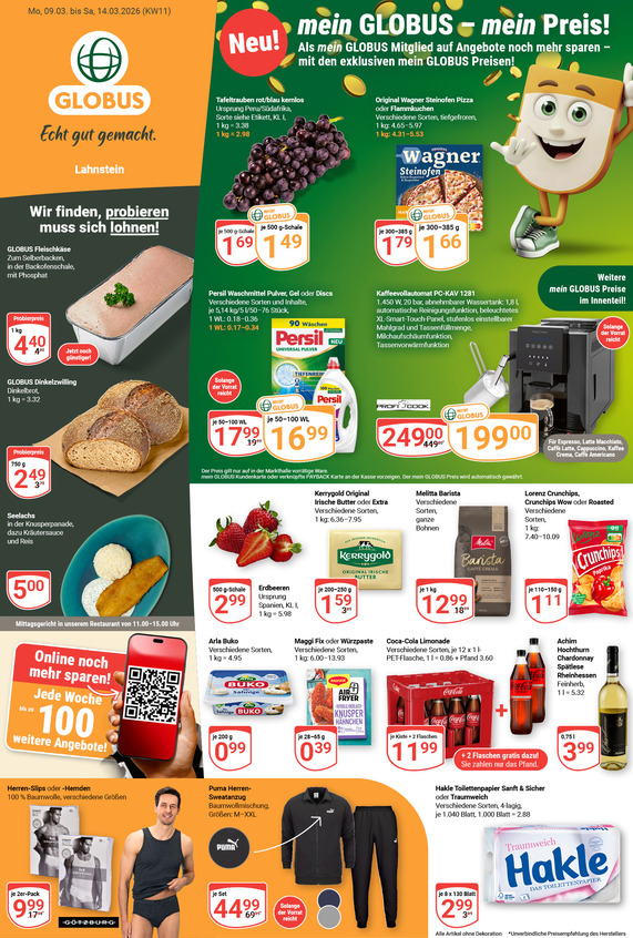 Kommendes Werbeprospekt von GLOBUS mit Angeboten vom 09.03.2026 bis 14.03.2026