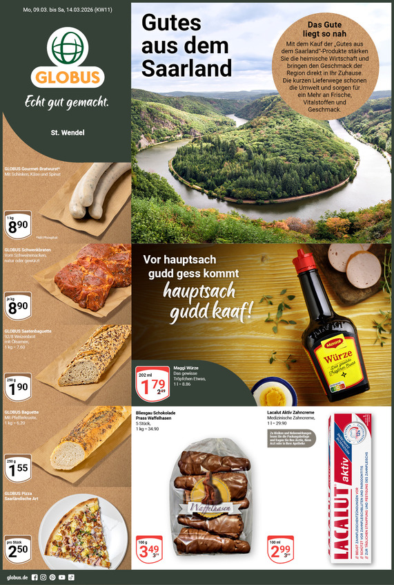 Kommendes Werbeprospekt von GLOBUS mit Angeboten vom 09.03.2026 bis 14.03.2026