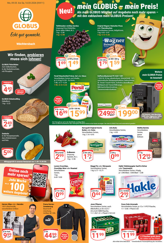 Kommendes Werbeprospekt von GLOBUS mit Angeboten vom 09.03.2026 bis 14.03.2026