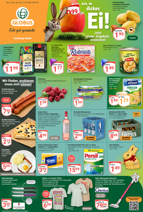 Aktuelles Werbeprospekt von GLOBUS mit Angeboten vom 16.03.2026 bis 21.03.2026