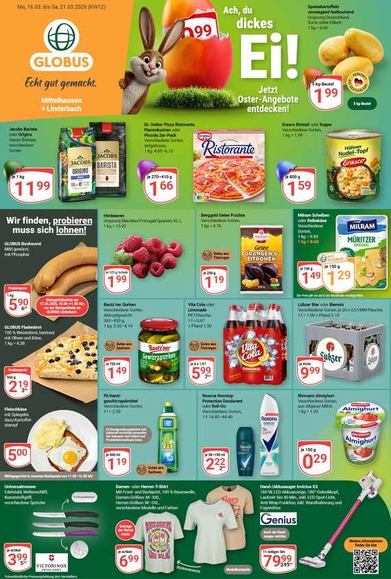 Kommendes Werbeprospekt von GLOBUS mit Angeboten vom 16.03.2026 bis 21.03.2026