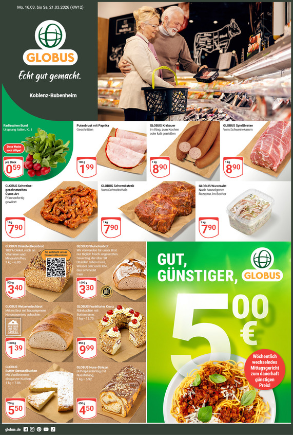 Kommendes Werbeprospekt von GLOBUS mit Angeboten vom 16.03.2026 bis 21.03.2026