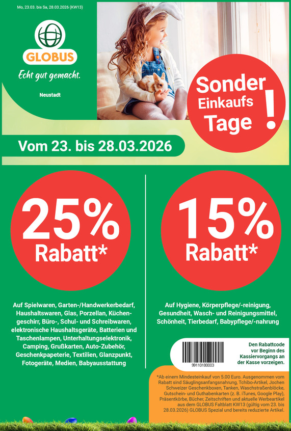 Kommendes Werbeprospekt von GLOBUS mit Angeboten vom 23.03.2026 bis 28.03.2026